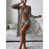 Women Swimsuit High Waist Bikini Set Three Pieces Women Sexy Long Sleeve Cover Up Swimsuit Beach Bathing Suits Swimwear