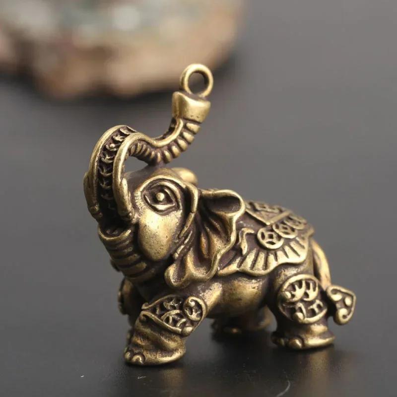 Brass Elephant Statue Solid Pure Copper Animal Miniature Model Small Statue Home Desk Toy Decoration Accessories Handicrafts