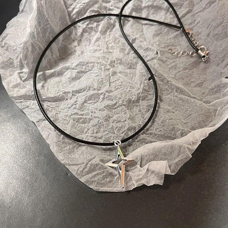 Винтажное модное кожаное ожерелье с подвеской в ​​виде звезды для женщин и мужчин, ювелирные изделия цвета антикварного серебра, аксессуары Y2k, эстетика