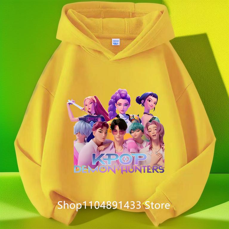 Kpop Demon Hunters Kids Logo Merch Hoodies Girls Boys Athletic Sweatshirt Long Sleeve Casual Pullover Without Drawstring Hoodie