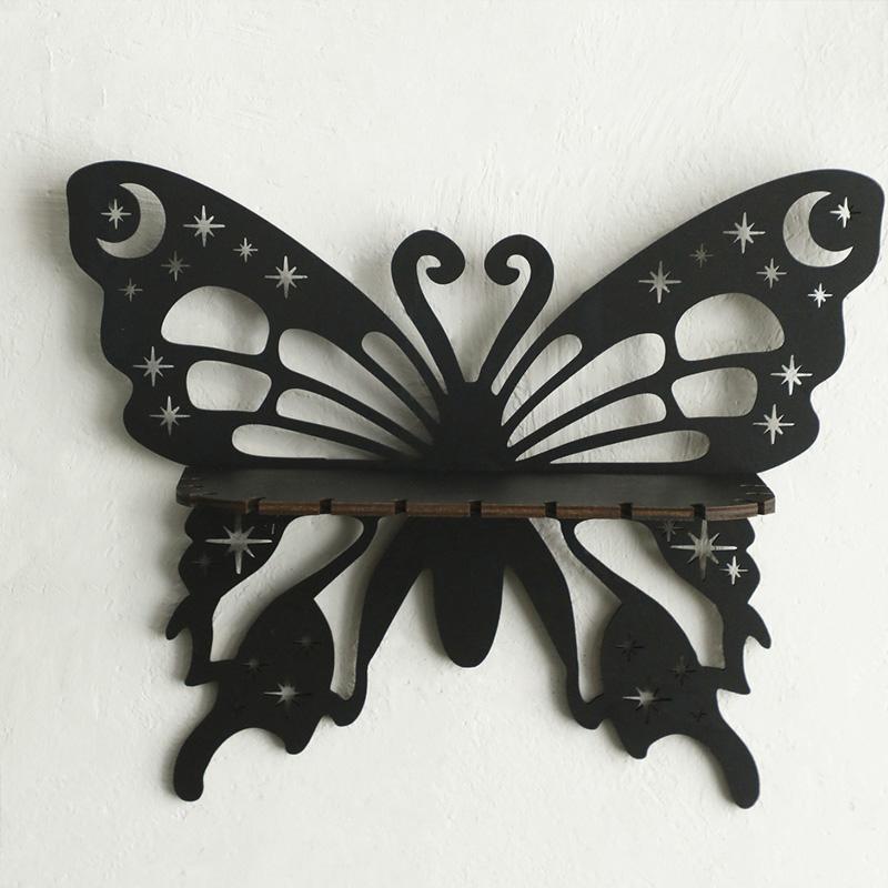 1 шт. черная полая винтажная плавающая бабочка в форме настенного декора, стеллаж для хранения, деревянная полка