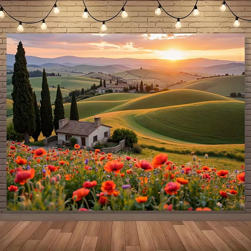 2D Italian Countryside Farmhouse Backdrop Photography Background Banner