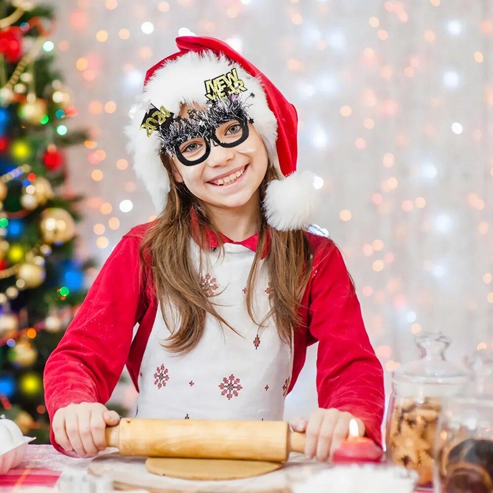 New Year Non-woven Glitter Powder Glasses Happy New Year Decorations Christmas Party Decor Adult Children Eyeglass Frame