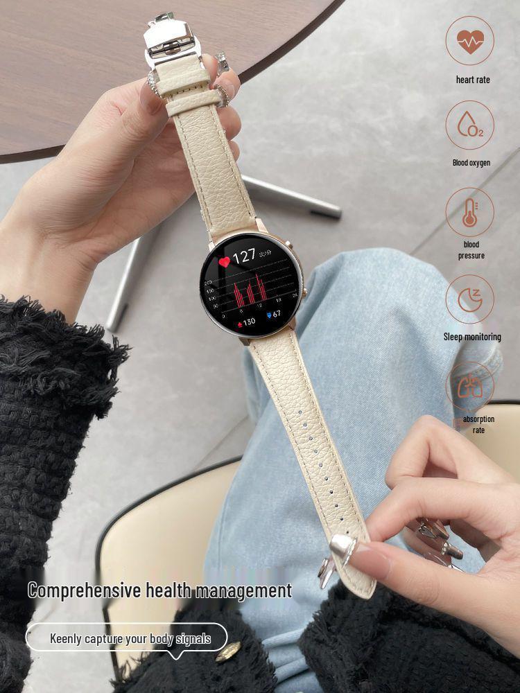 Women's Multifunctional Smartwatch with Offline Payment, Genuine Leather Strap, Bluetooth Call, Sports Features - Model CY700