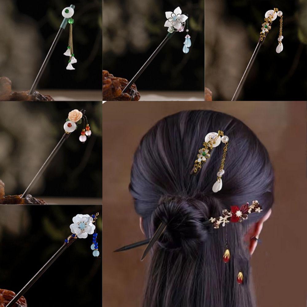 Wooden Flower Hair Forks Handmade Hairpin Chopstick Hair Ornament Hanfu Hair Bun Wedding