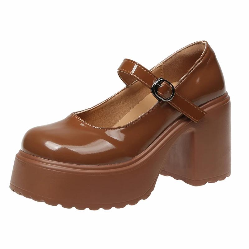 Модные черные туфли Мэри Джейн на очень высоком каблуке для женщин 2024 года, готические туфли на толстой платформе, женские туфли больших размеров с пряжкой на щиколотке в стиле Лолиты для вечеринок 42