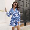 GMXIA Женская мода лето весна цветочный принт с длинным рукавом V-образным вырезом с высокой талией повседневные платья