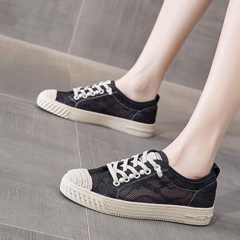 Женская обувь на плоской подошве с сетчатым вырезом, дышащая парусиновая обувь с тонкой мягкой подошвой, простой повседневный стиль, весна-лето