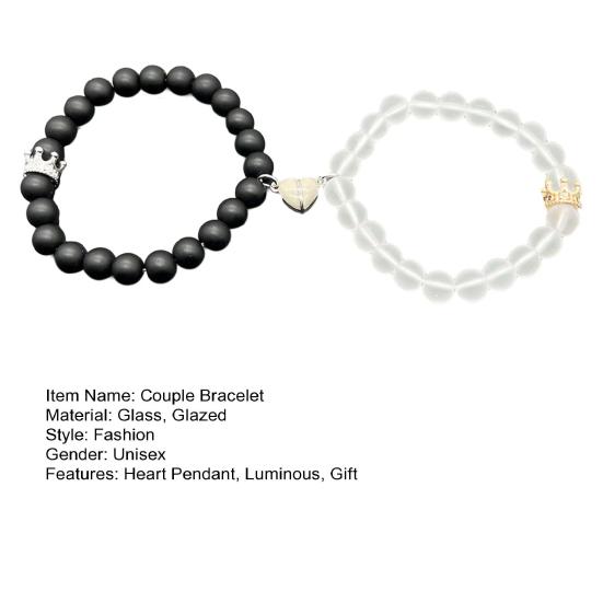 2 шт., браслет ручной работы с короной и бисером, светящееся сердце, светится в темноте, эластичный браслет для пар, мужской и женский подарок любовнику