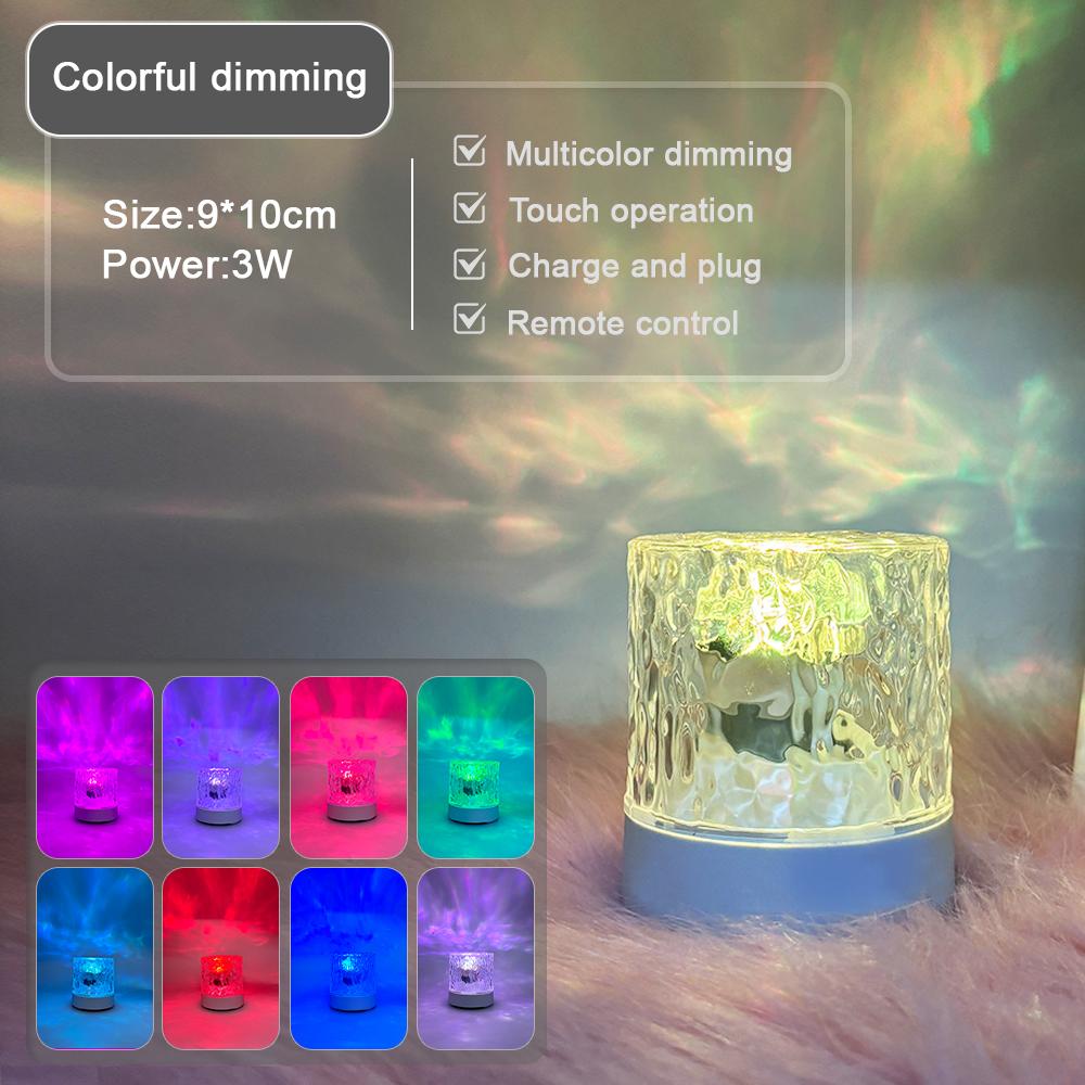 Динамичный вращающийся ночник с эффектом водной ряби, проектор океанских волн, 16-цветная хрустальная настольная лампа с пультом дистанционного управления для вечеринки