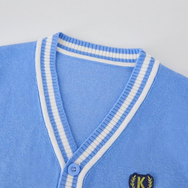 Школьная форма в стиле колледжа, контрастный цвет, свитер для девочек, кардиган, детская куртка на весну и осень, вязаный кардиган для детей среднего и большого возраста