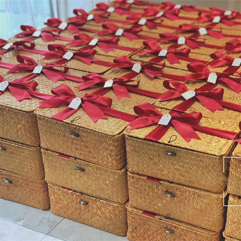 Прямоугольная корзина для хранения, плетеная вручную коробка для хранения из морской травы, плетеная корзина, настольный органайзер для косметики, многоцелевой контейнер