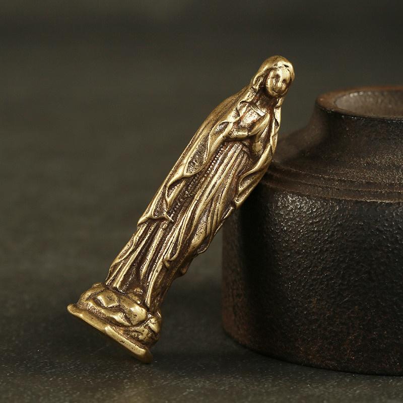Vintage Blessed Virgin Mary Figurines Key Chains Pendants Brass Holy Mother Religion Faith Buddha