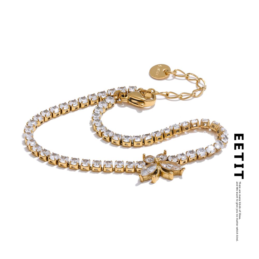 Eetit Высококачественные аксессуары, блестящий браслет-бабочка из кубического циркония, изящные ювелирные изделия из нержавеющей стали золотого и серебряного цвета