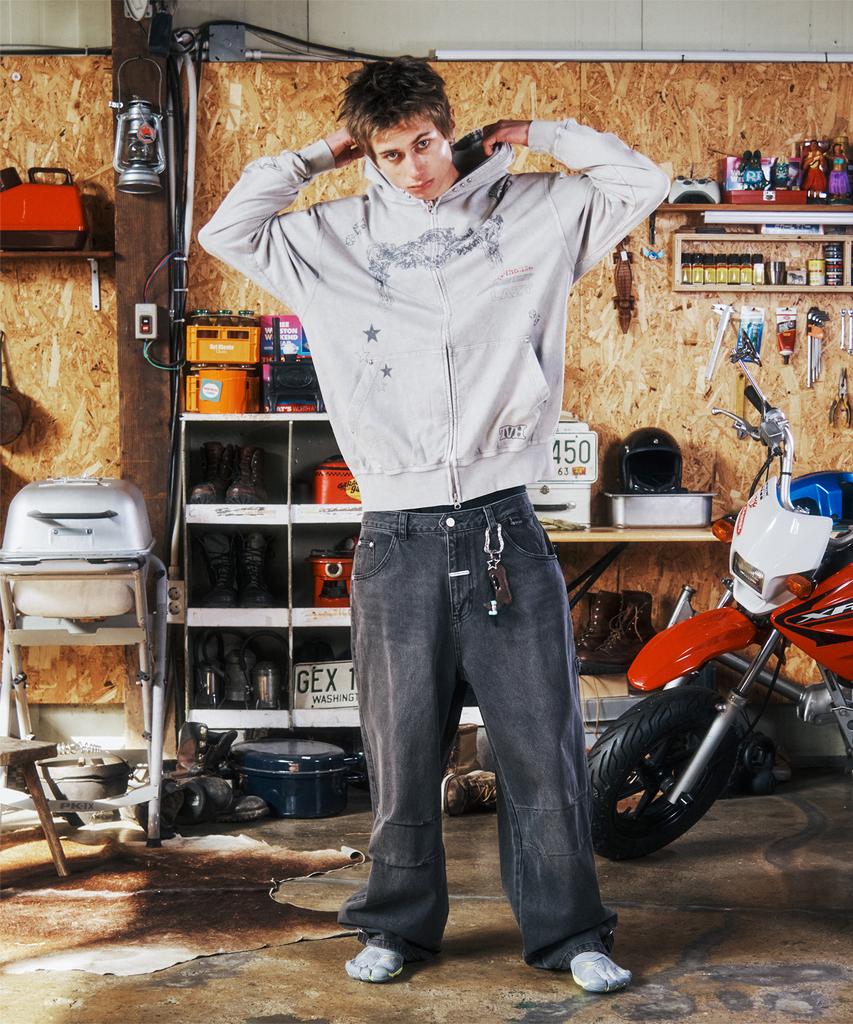 Худи на молнии Thevinylhouse Rodeo Washed Серый