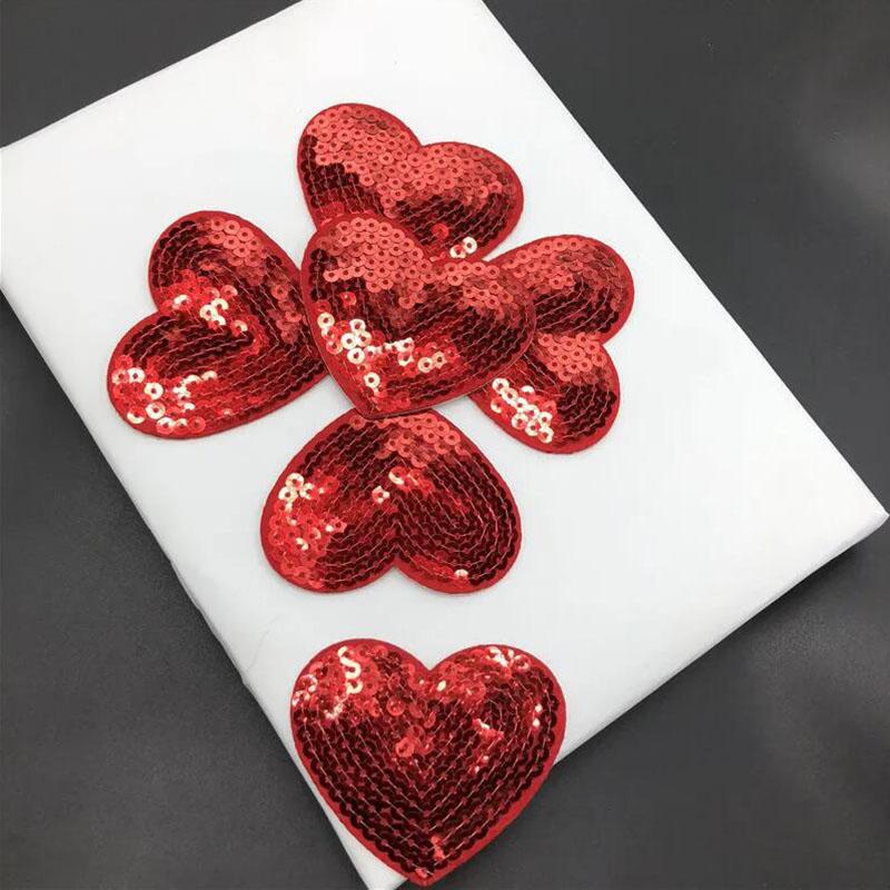 10 шт., блестящие пайетки в форме сердца, утюг на аппликации, вышитые нашивки для ремонта