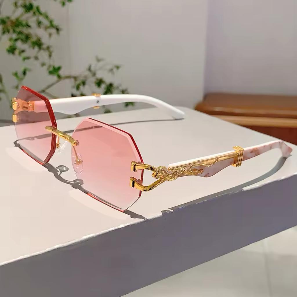 Y2K Rimless Octagon Sunglasses Women Men Luxury Vintage Punk Gold Leopard Head UV400 Sun Glasses