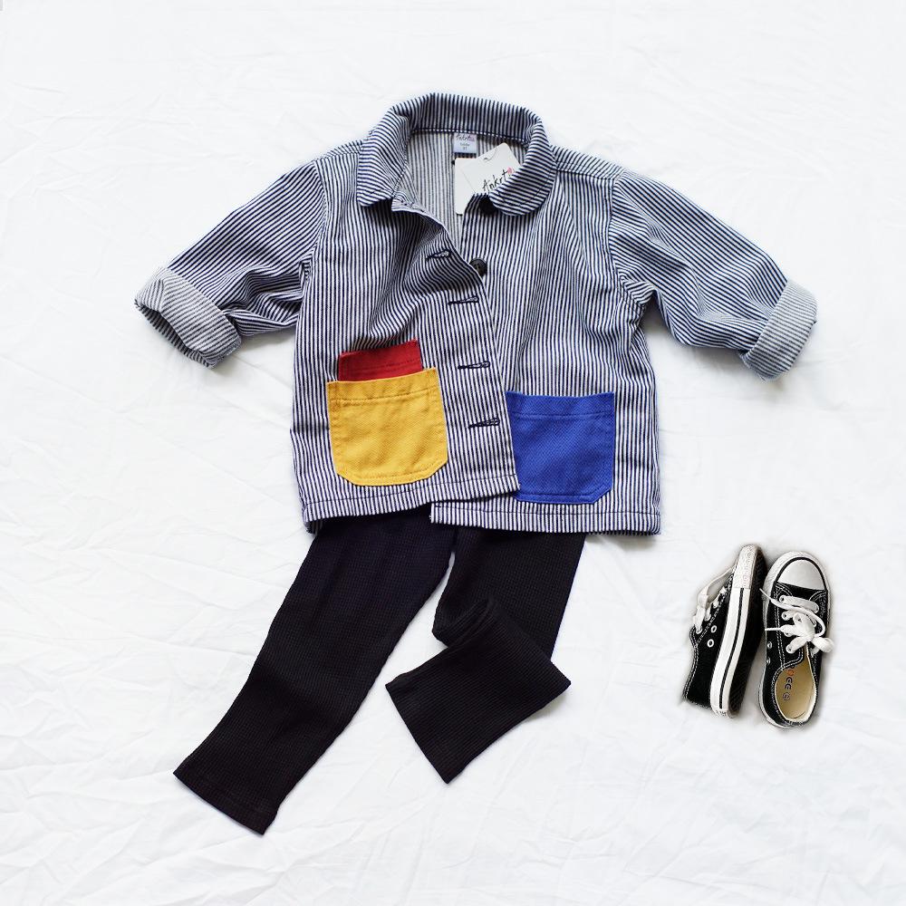 ANKRT Полосатая джинсовая куртка свободного кроя для девочек и пальто в стиле колор-блок для мальчиков