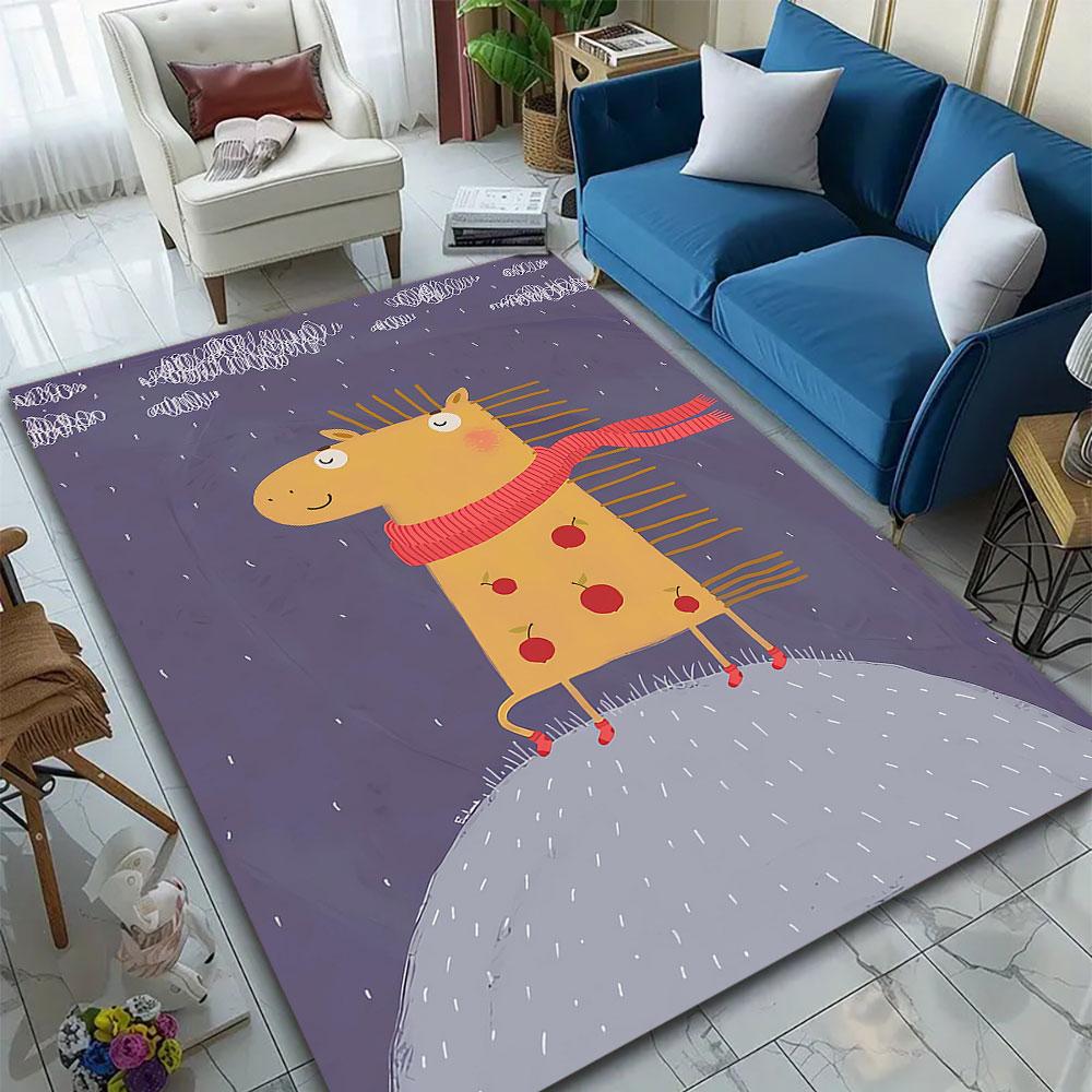 Yellow Horse with Red Scarf and Apples Patterned carpet, suitable as a non slip play mat for the living room and bedroom sofa