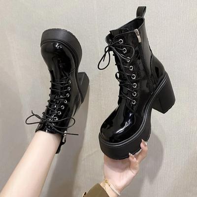 Модные женские ботильоны осень-зима, водонепроницаемые, на платформе, со шнуровкой, на толстом каблуке, короткие, модные, на высоком каблуке 9 см, кожаные ботинки для женщин