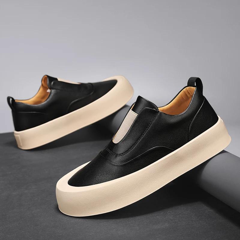 Fashion High Quality Thick Soft Sole Men Walking Shoes Fashion Casual Leather Loafers Antiskid Outdoor Lazy Shoe Low Top Designers Shoes