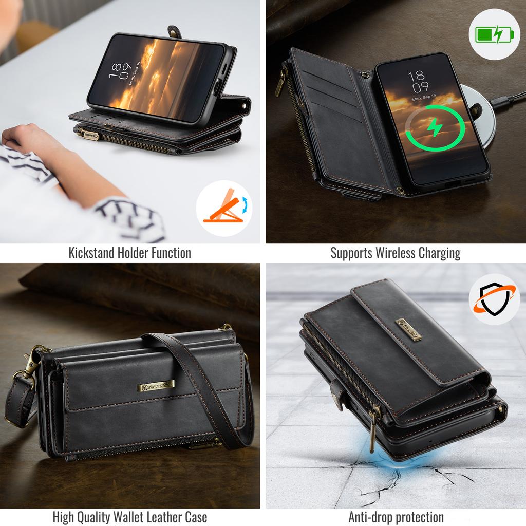 Для Samsung Galaxy S23 FE Чехол CASEME C39 Блокировка RFID Кошелек на молнии Подставка Кожаная обложка с ремешком