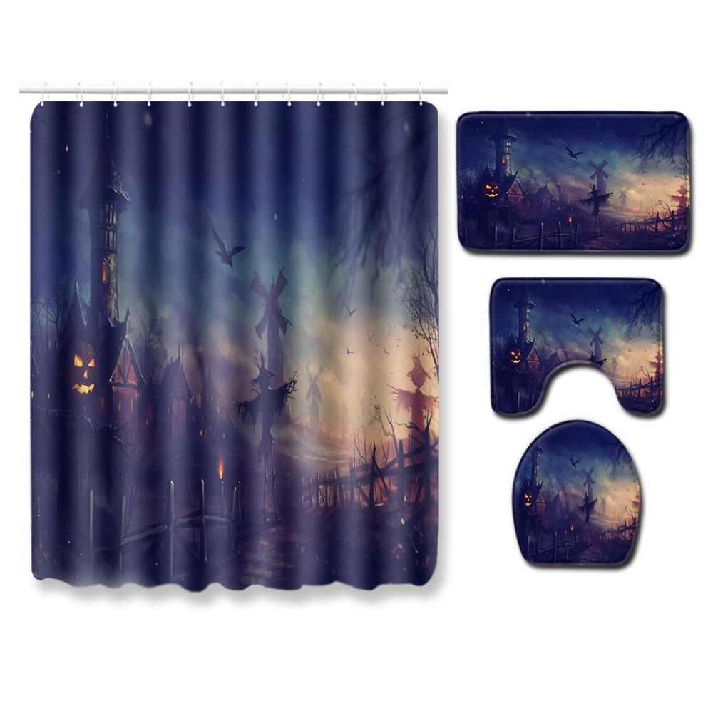 Серия Хэллоуин Занавеска для душа для ванной Коврик для пола Крышка для унитаза Коврик для ног Четыре предмета с рисунком Размер