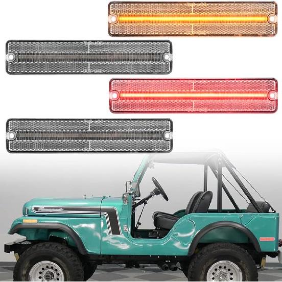4Pcs Amber/Red LED Side Marker Lights for J'eep Cherokee SJ Wagoneer Grand Wagoneer J10 J20 Pickup CJ-5 CJ-6 CJ-7 Scrambler CJ-8 Indicator Turn