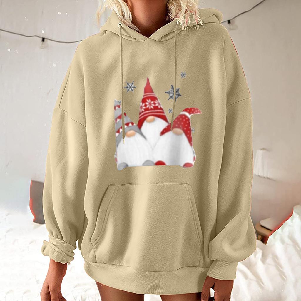 Женская мода для отдыха, рождественской вечеринки, пуловер с длинными рукавами и капюшоном с принтом, топ