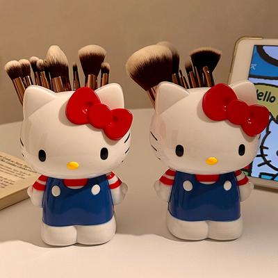 Cute KT Cat Makeup Brush Holder Pen Organizer Kawaii Desk Storage Box Aesthetic Gift