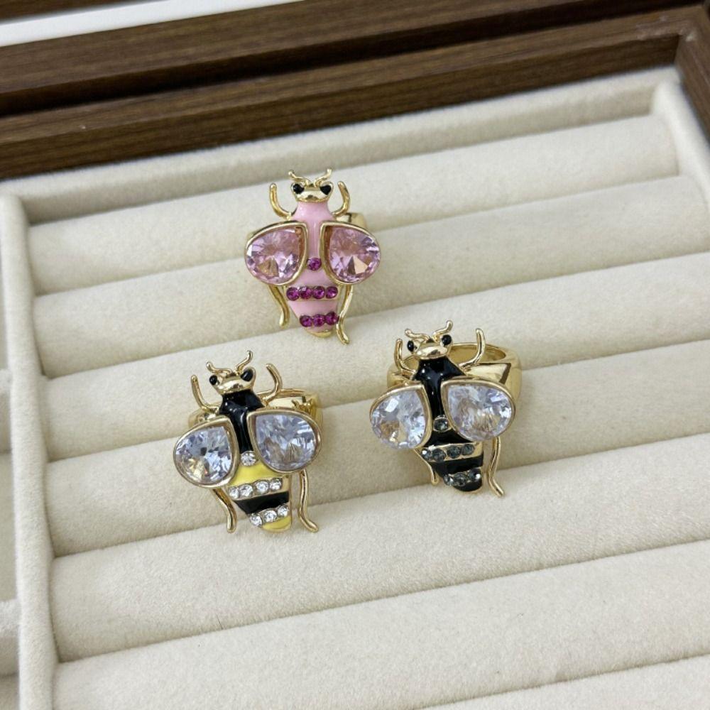 Y2K Style Vintage Bee Ring Enamel Design Colorful Bee Ring Rhinestone Bee Ring Punk Style