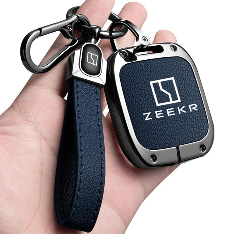 Декоративные накладки для Zeekr 7X 2024 2025 Сплав цинка Кожаный Чехол для брелока автосигнализации Защитный корпус Держатель Автомобильный брелок