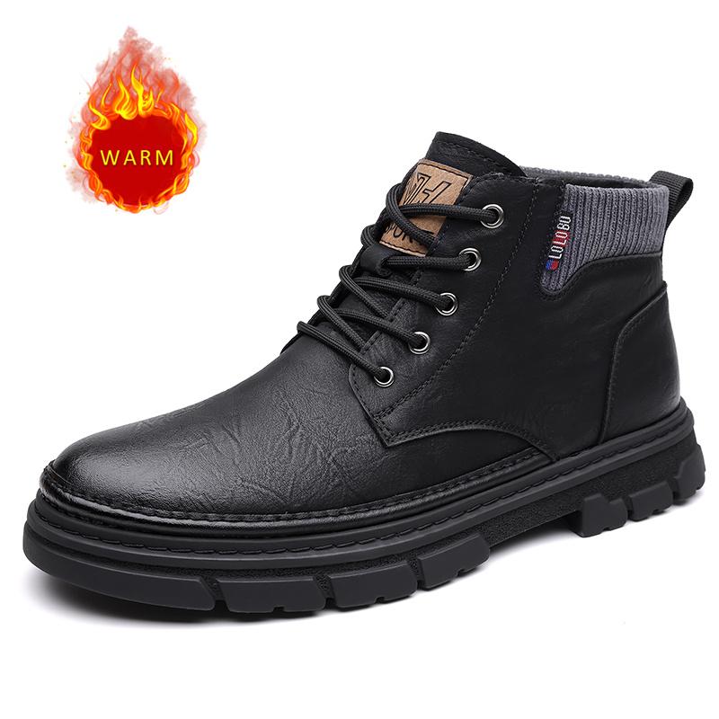 Модные зимние бархатные хлопковые туфли в британском стиле для улицы, мужские высокие рабочие ботинки, универсальные мужские деловые ботинки для офиса и поездок