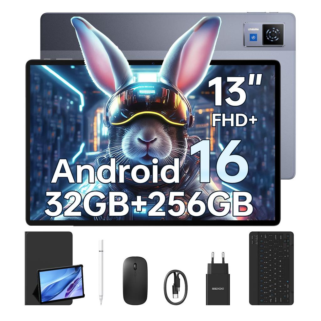 DOOGEE U13 VIP Android 16 Tablet 13 Inches,32GB+256GB/2TB Gaming Tablets, 11000mAh Tablet with Keyboard/Pen/Mouse,Four Speaker Tablet