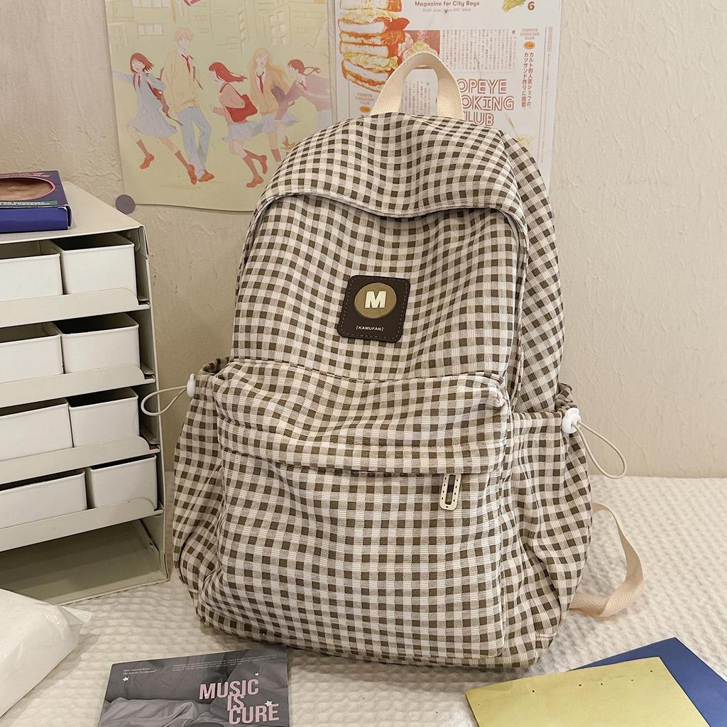 Japanese Retro Plaid Backpack for Women - Lightweight Autumn/Winter Bag for Middle and High School Girls