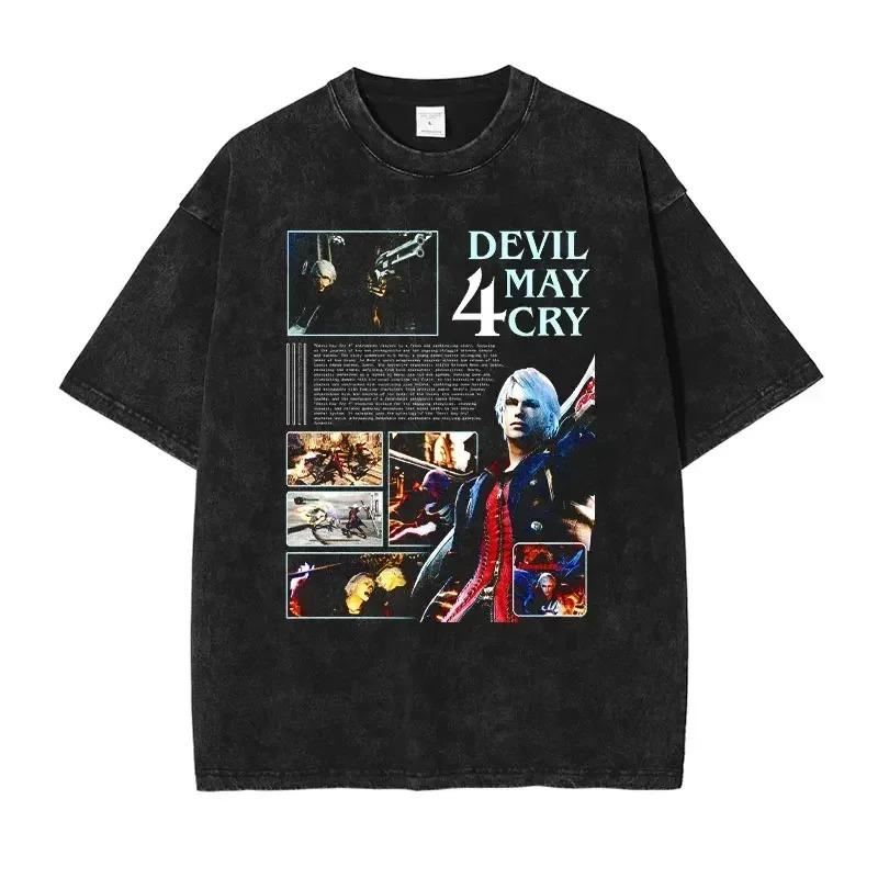 Футболка Dante Vergil Nero Хип-Хоп Компьютерная Игра Devil May Cry Винтажная Стирка Топы Футболки Оверсайз С Коротким Рукавом Мужская 100% Хлопок