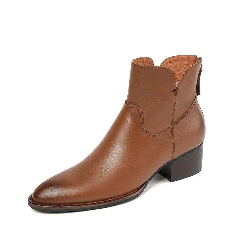 Женские ботильоны с круглым носком, застежкой-молнией, на толстом каблуке, из натуральной кожи, женские офисные туфли для женщин 2024 года, осень-зима, винтаж, для зрелых людей