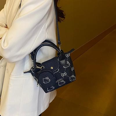 2025 новая весенняя симпатичная джинсовая сумка с принтом кота женская модная сумка-мессенджер через плечо мини-сумка-пельмень