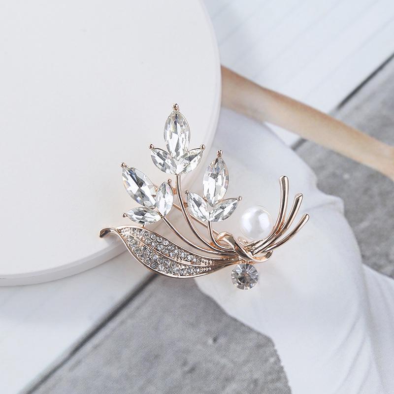 Хрустальная брошь в виде колоска пшеницы, Сундук с жемчугом, Изысканная булавка для одежды с бриллиантами, защищающая от оголения