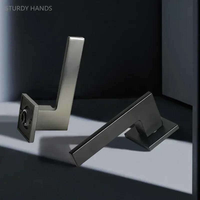 1 set of indoor silent door lock aluminum alloy Nordic minimalist bedroom split wooden door handle lock with key included
