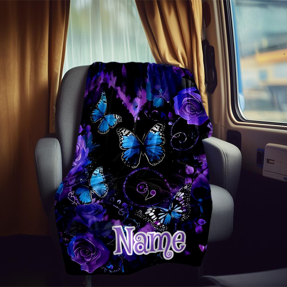 Floral Butterflies Roses Customize Your Name Rv Blanket Soft Comfortable Lightweight Perfect For Travel Camping Picnics Sofa Rv Bed Living Room Ideal