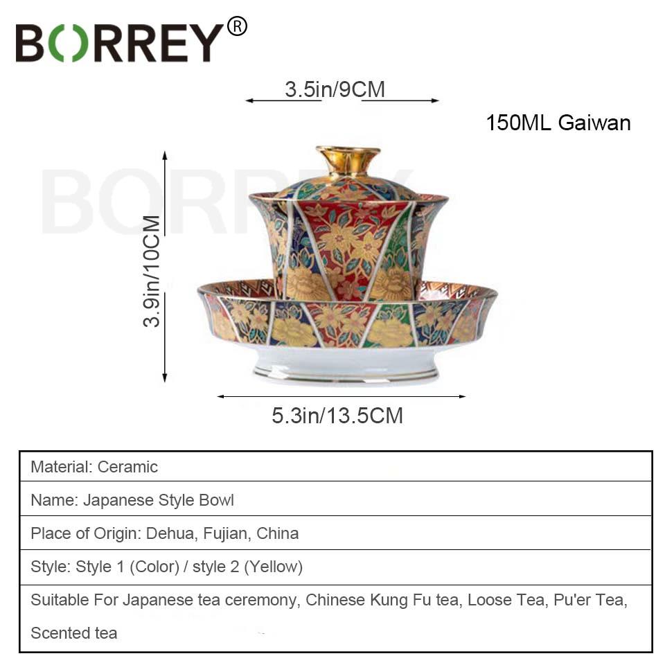 BORREY 150 мл японская чаша для чая Гайвань керамический чайник пуэр чайник кунг-фу чайный сервиз чашка для чайной церемонии чайная посуда с крышкой и блюдом в подарок