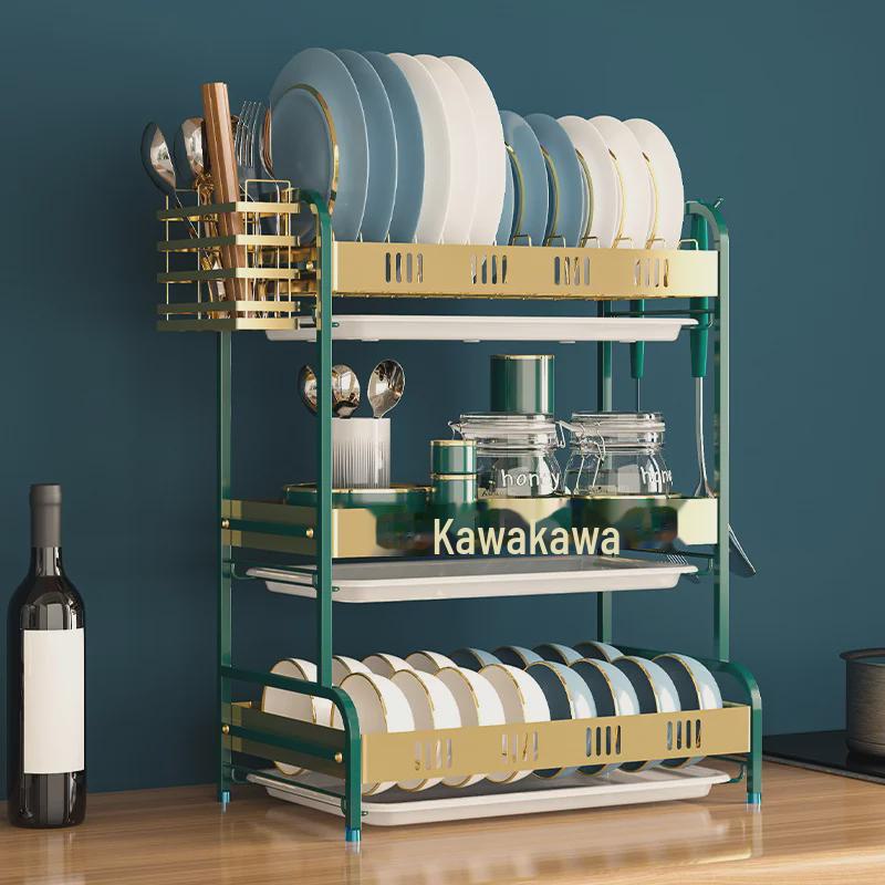 Multi-Function Dish Drying Rack with Bowl & Chopsticks Storage for Kitchen Countertop