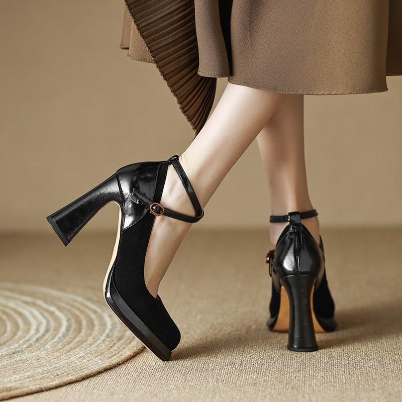 Модная женская обувь на высоком каблуке Элегантная модная обувь на толстой подошве на высоком каблуке Ретро с мелким вырезом Банкетная вечеринка Свадебная обувь Zapatos De Mujer