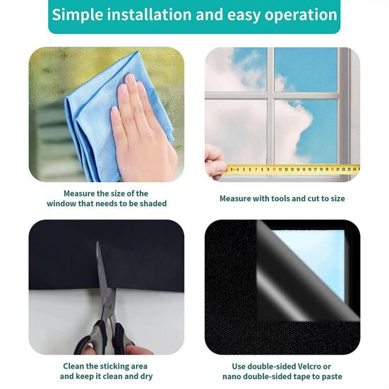 Portable Blackout Blind Blackout Curtain with Hook And Loop Tapes Privacy Blackout Window Shade for Bedroom Baby Room RV