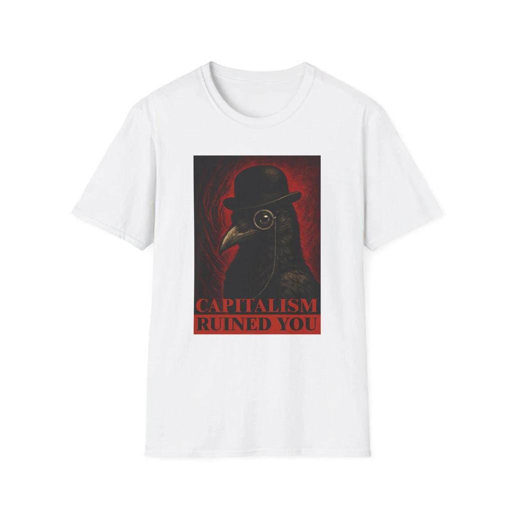 Gothic Raven T-Shirt: Dark Humor Anti-Capitalism Crow Art Graphic T Shirts Retro Streetwear Crew-neck Short-sleeved Men's Tshirt
