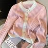 Women's Pink Round Neck Gold Buckle Knitted Coat Women's Autumn and Winter Sweet Versatile Soft Waxy