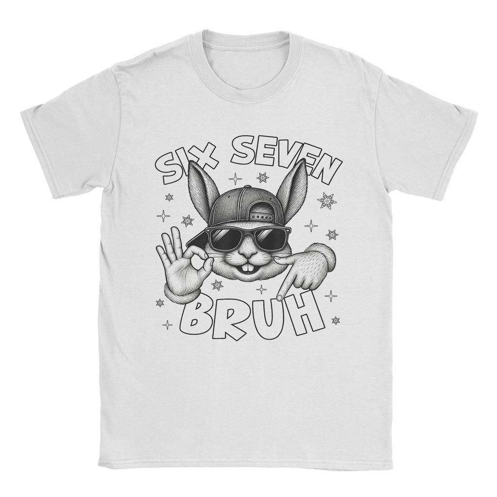 Hipster Six Seven Bruh Cute Bunny Face with Sunglasses Easter Day TShirt for Unisex Crew Neck Pure Cotton T Shirts Short Sleeve