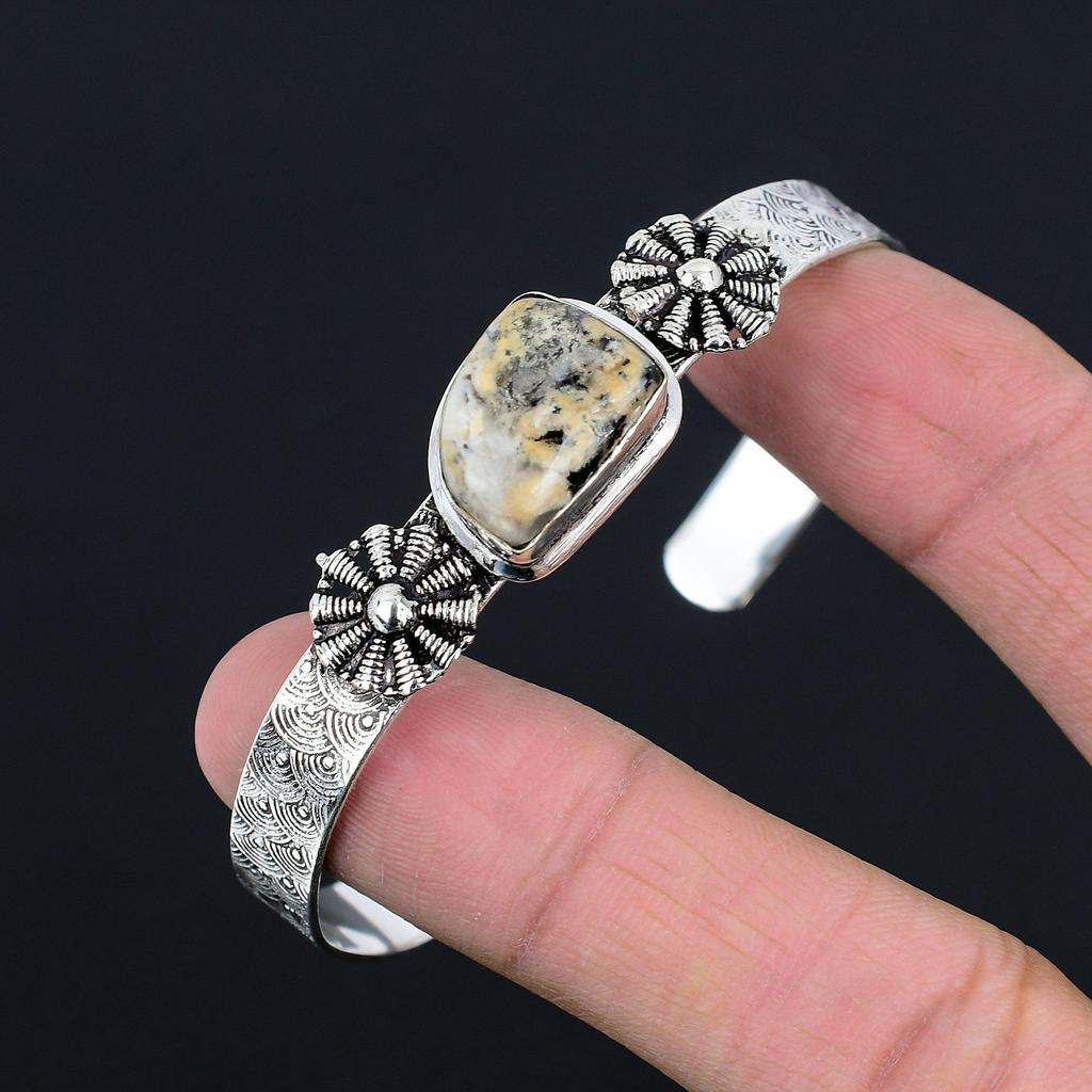 Womens day Deal Dendrite Tiger Gemstone Wife Bangle Bracelet 925 Sterling Silver
