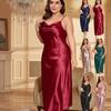 Women Bathrobe Nightgown Silk Satin Ladies Solid Color Sleep Dress Summer Camisole 1-5XL